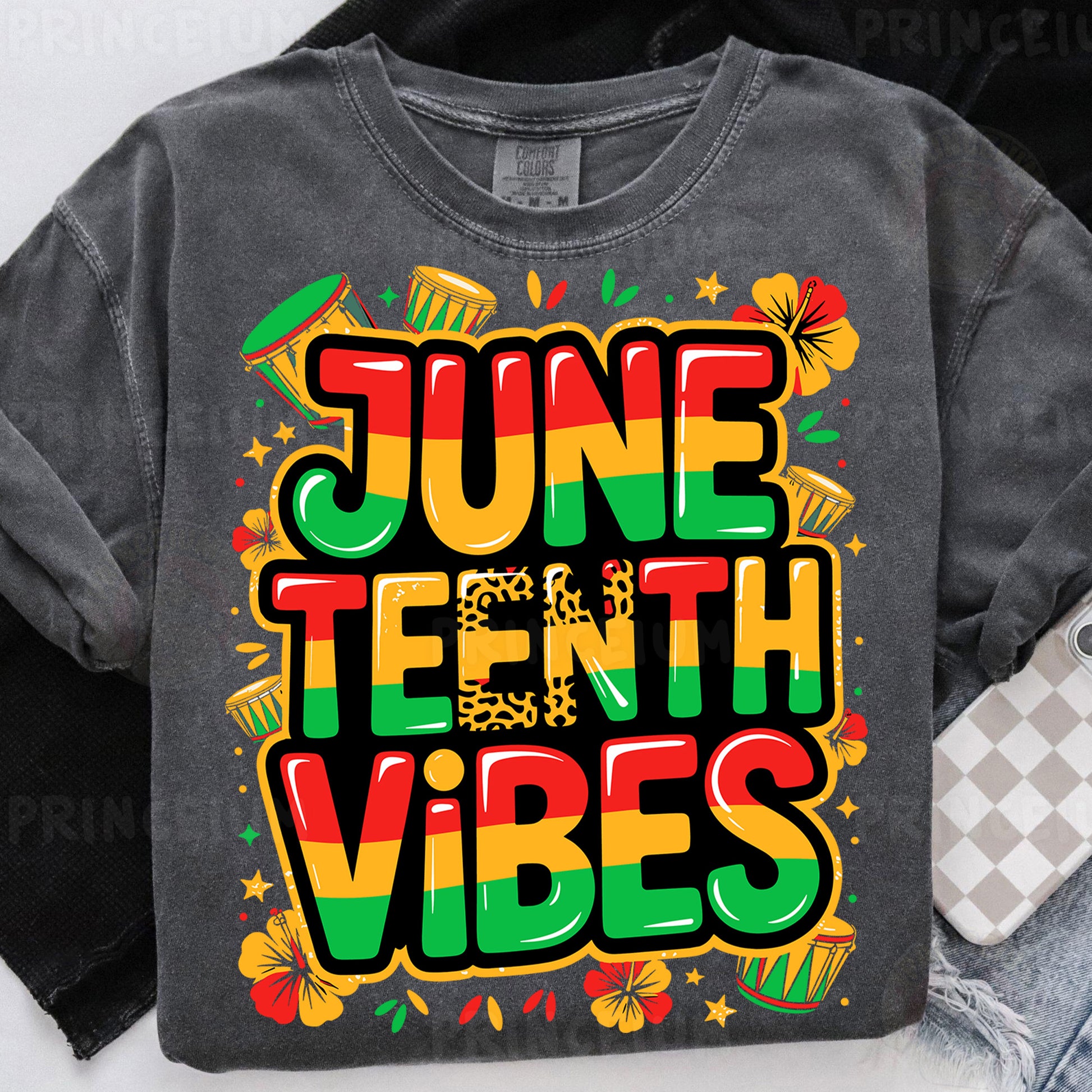 a t - shirt with the words june tenth vibes printed on it