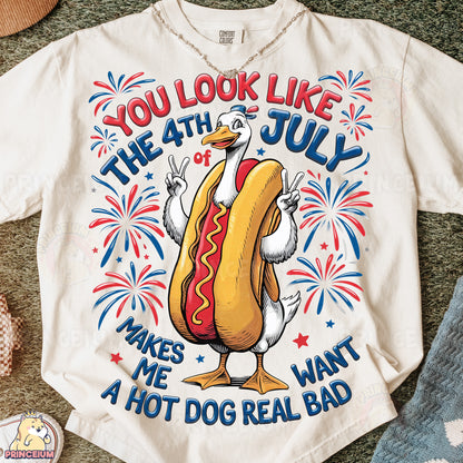 a white shirt with a hot dog on it