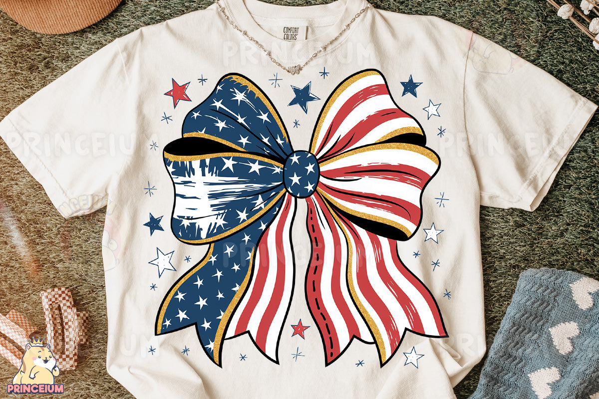 a t - shirt with an american flag bow on it