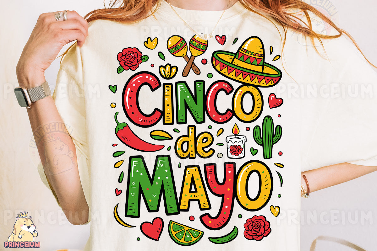 a woman wearing a cinco de mayo t - shirt