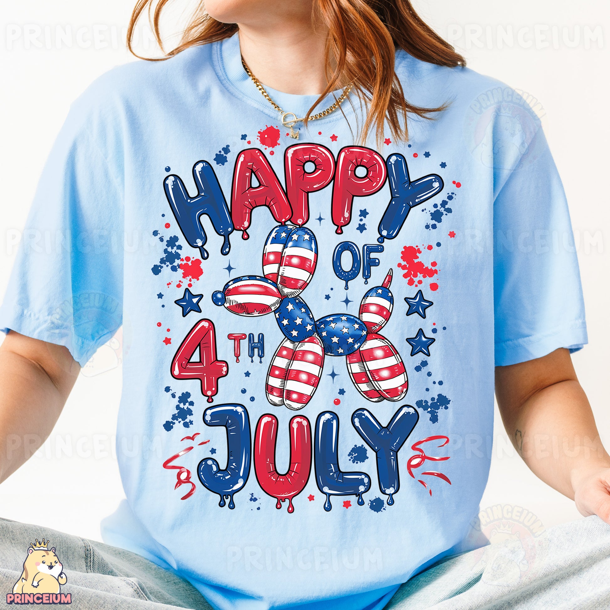 a woman wearing a fourth of july t - shirt