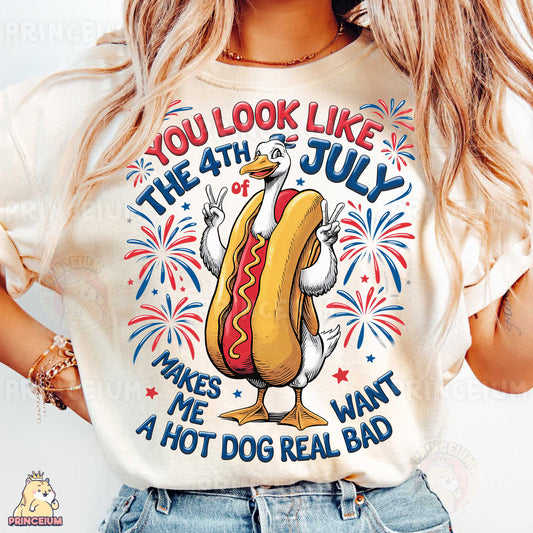 a woman wearing a t - shirt that says you look like the 4th july makes