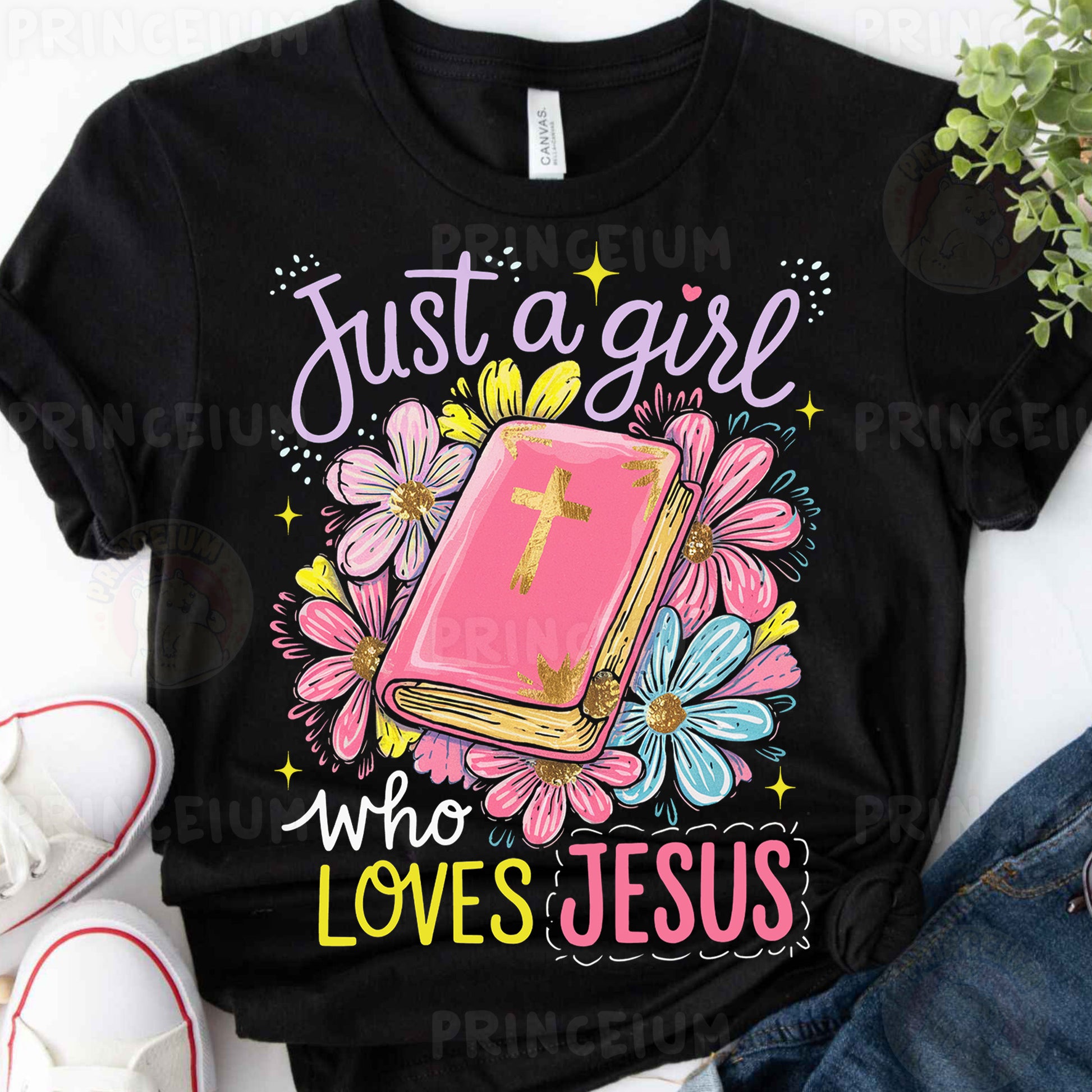 a t - shirt that says, just a girl who loves jesus