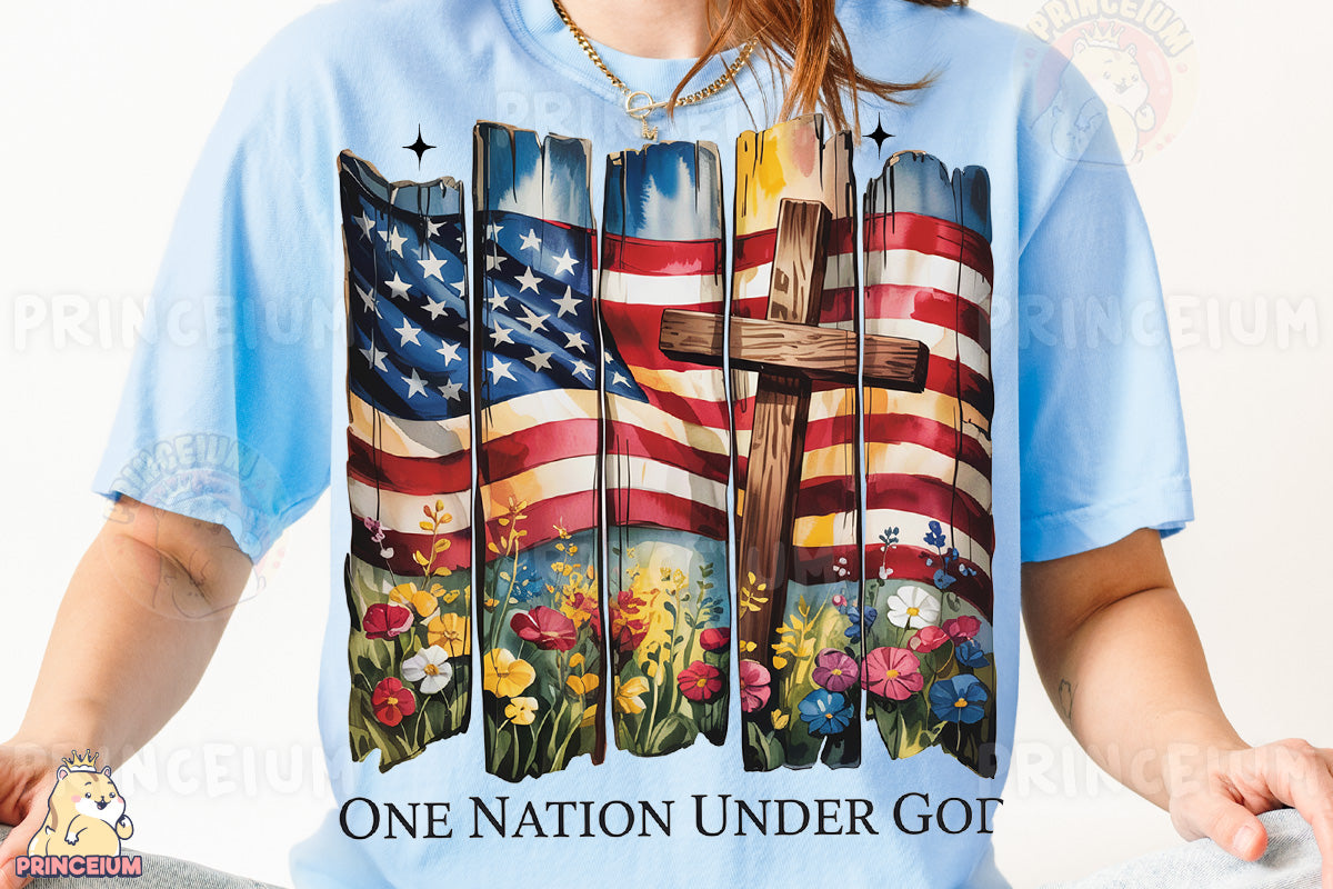 a woman wearing a t - shirt with a picture of a cross on it