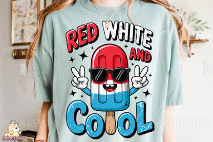 a woman wearing a red white and blue shirt