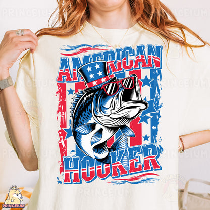 a woman is holding a t - shirt with a fish on it