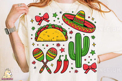 a woman wearing a t - shirt with a mexican theme