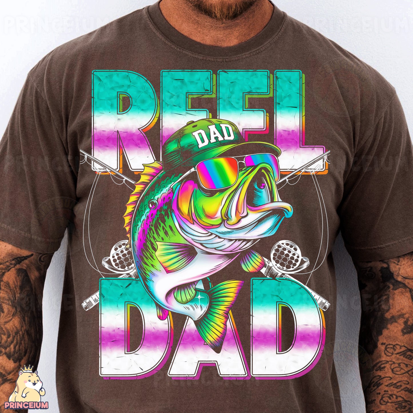 a man wearing a t - shirt that says reel dad