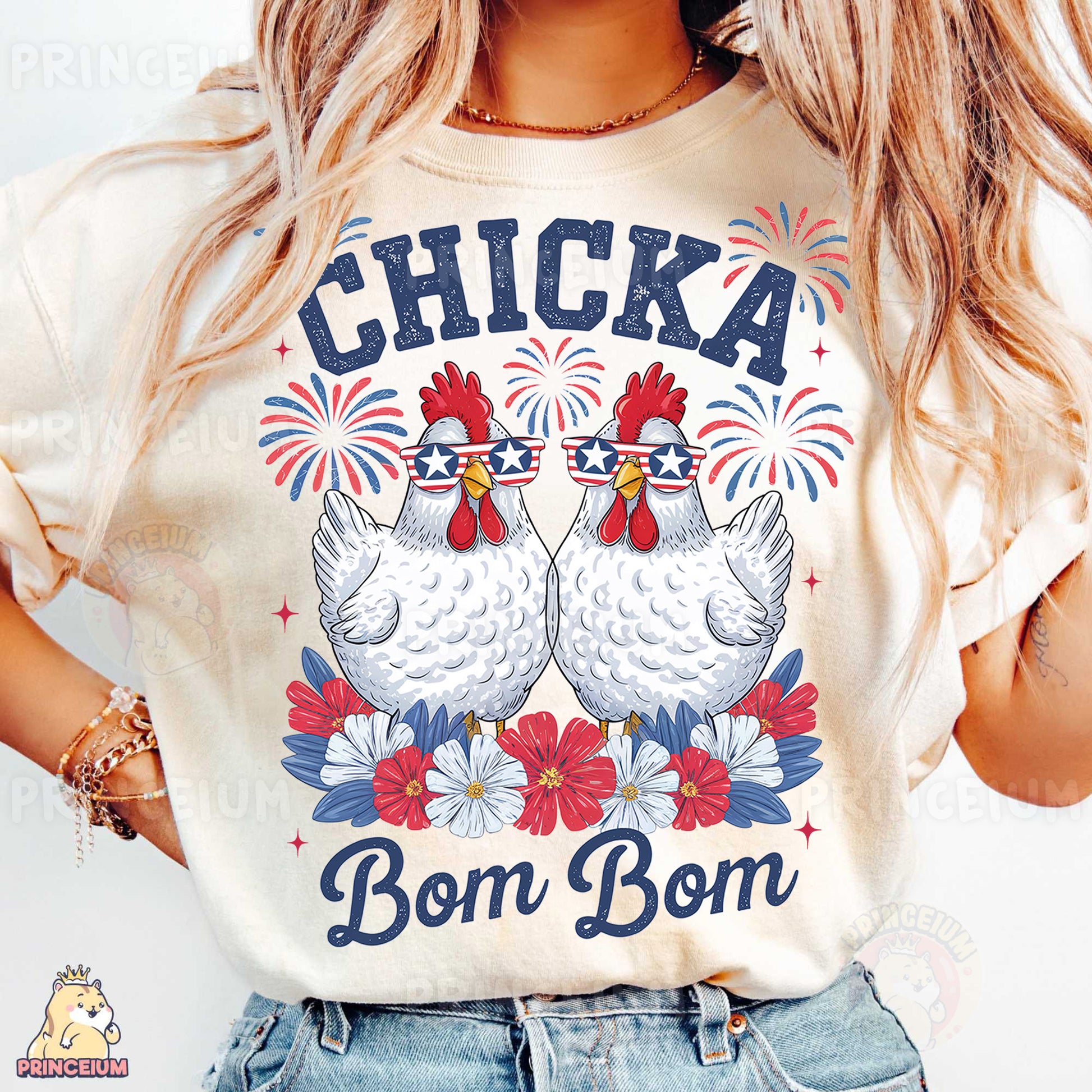 a woman wearing a t - shirt that says chicka born born