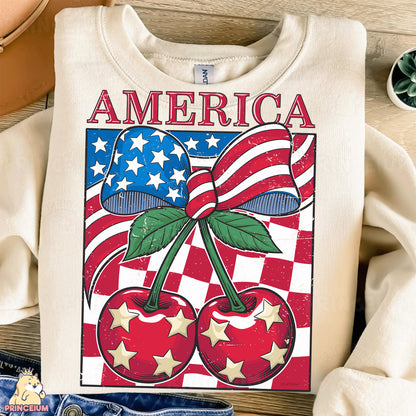 a t - shirt with an american flag and cherries on it
