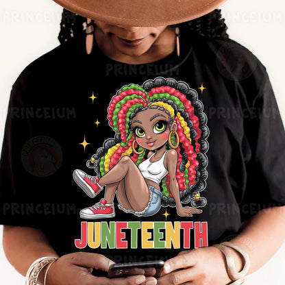 a woman wearing a black shirt with a black hat on her head