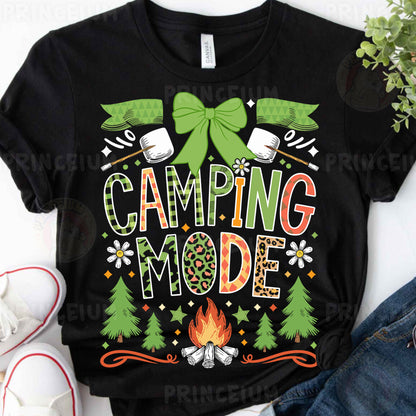 a t - shirt that says camping mode on it