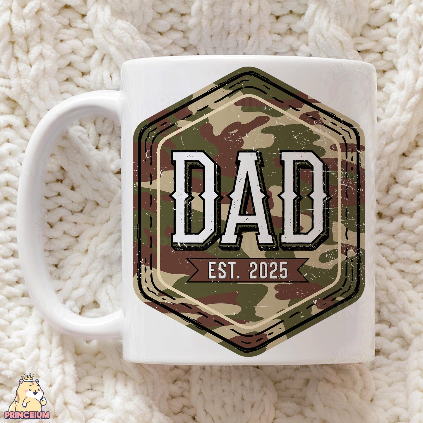 a coffee mug with the word dad printed on it