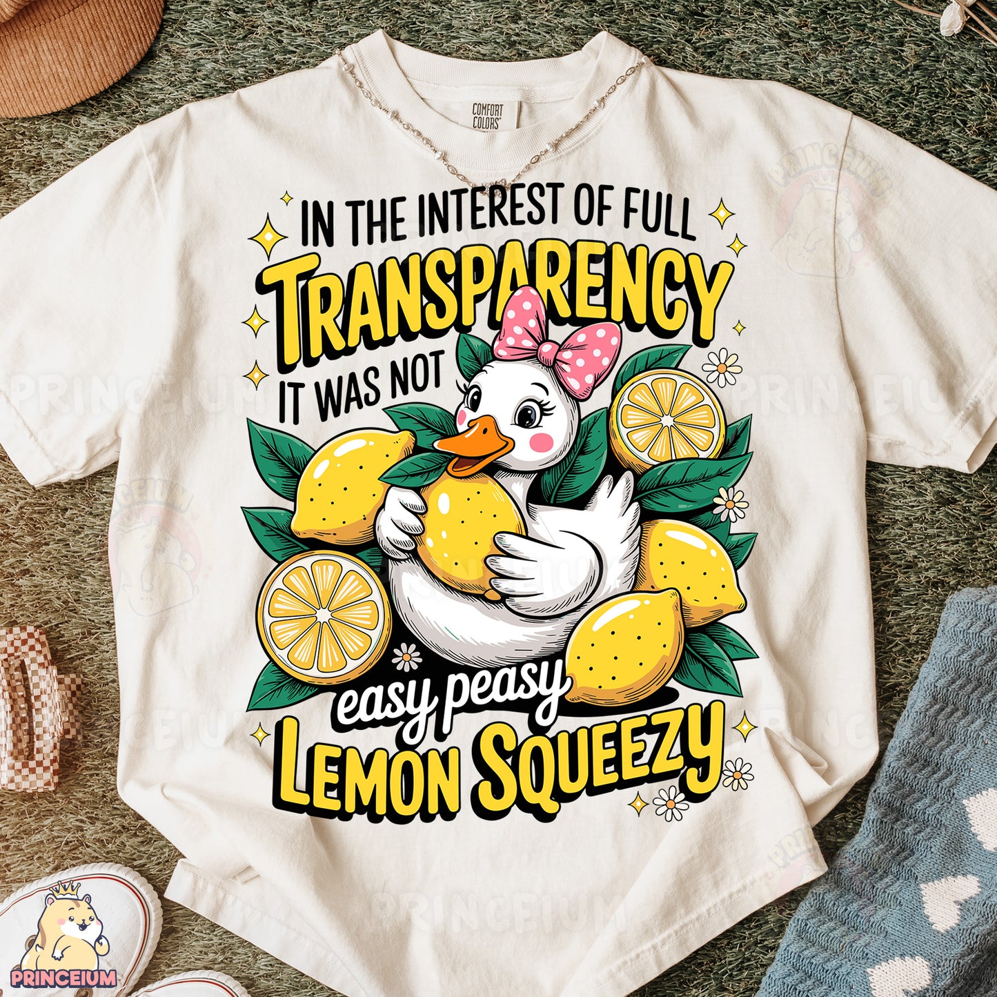 a t - shirt with an image of a chicken holding a lemon