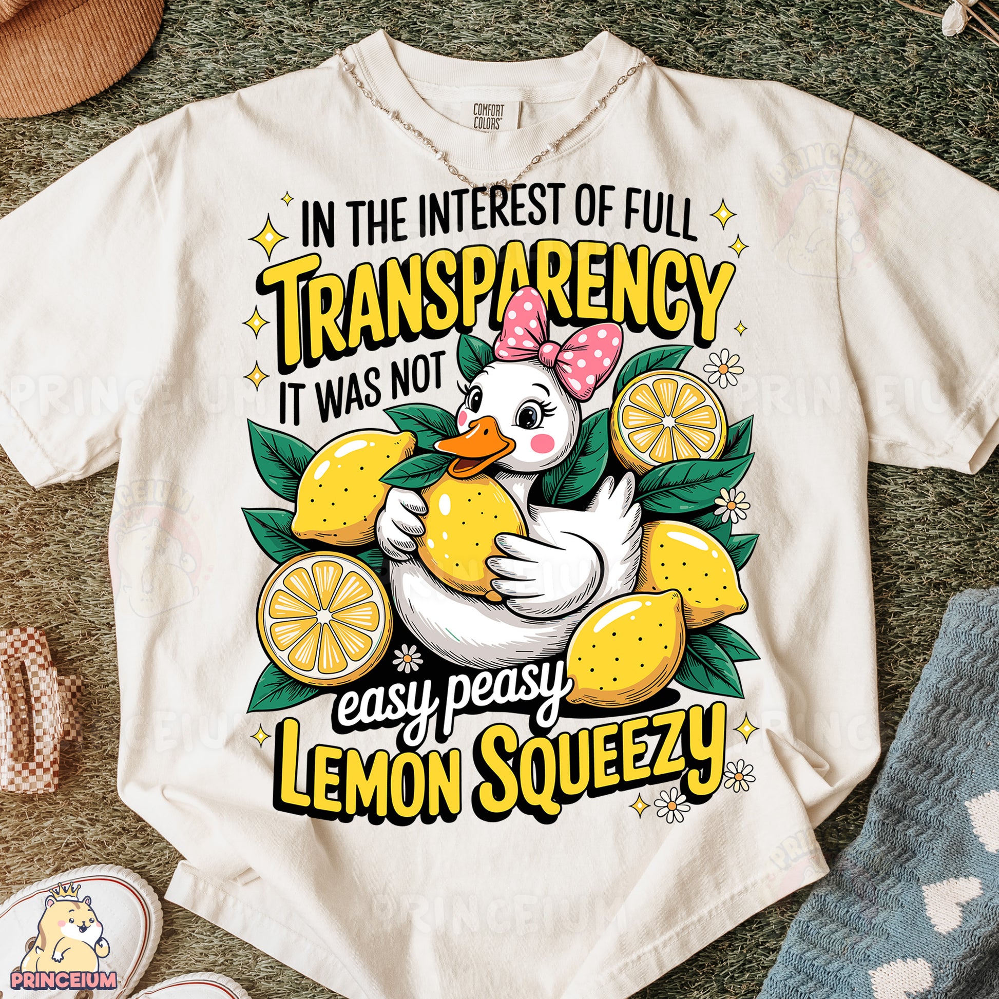a t - shirt with an image of a chicken holding a lemon