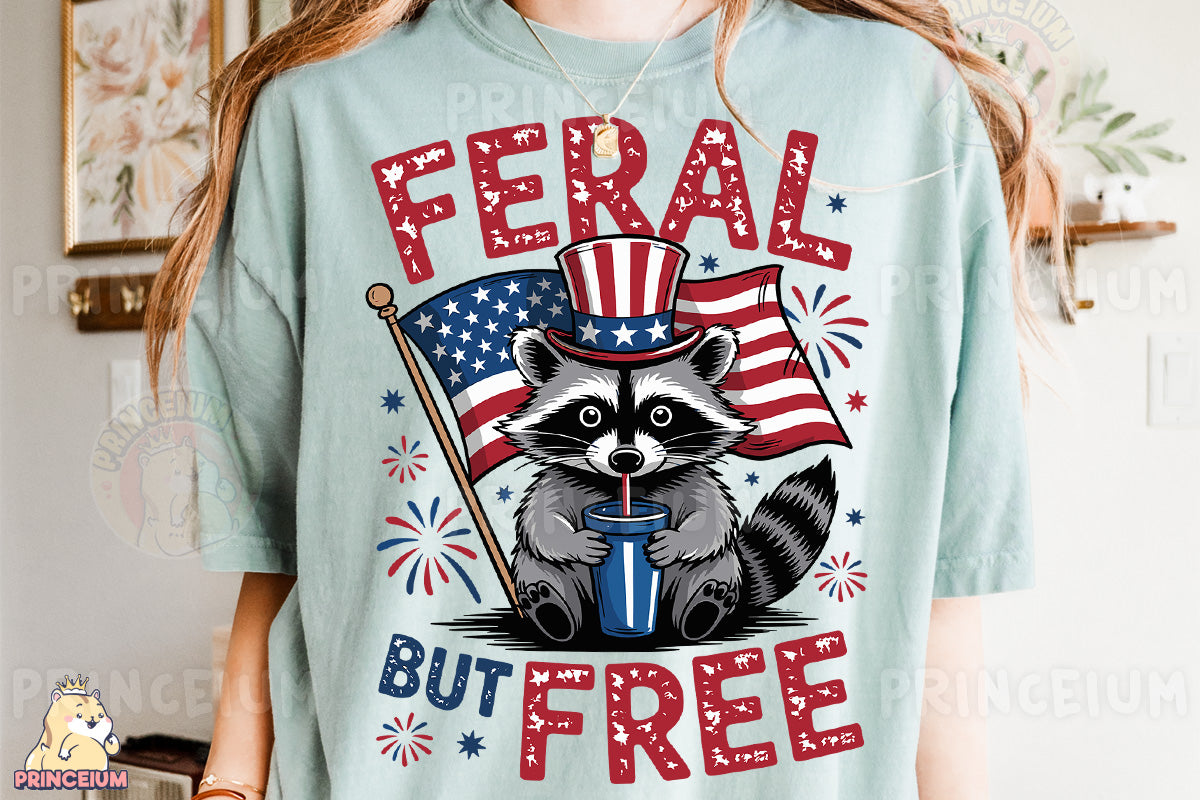 a woman wearing a t - shirt with a raccoon wearing a top hat