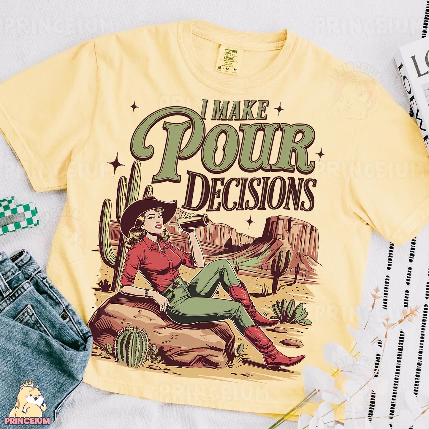 a t - shirt with a picture of a woman sitting on a log