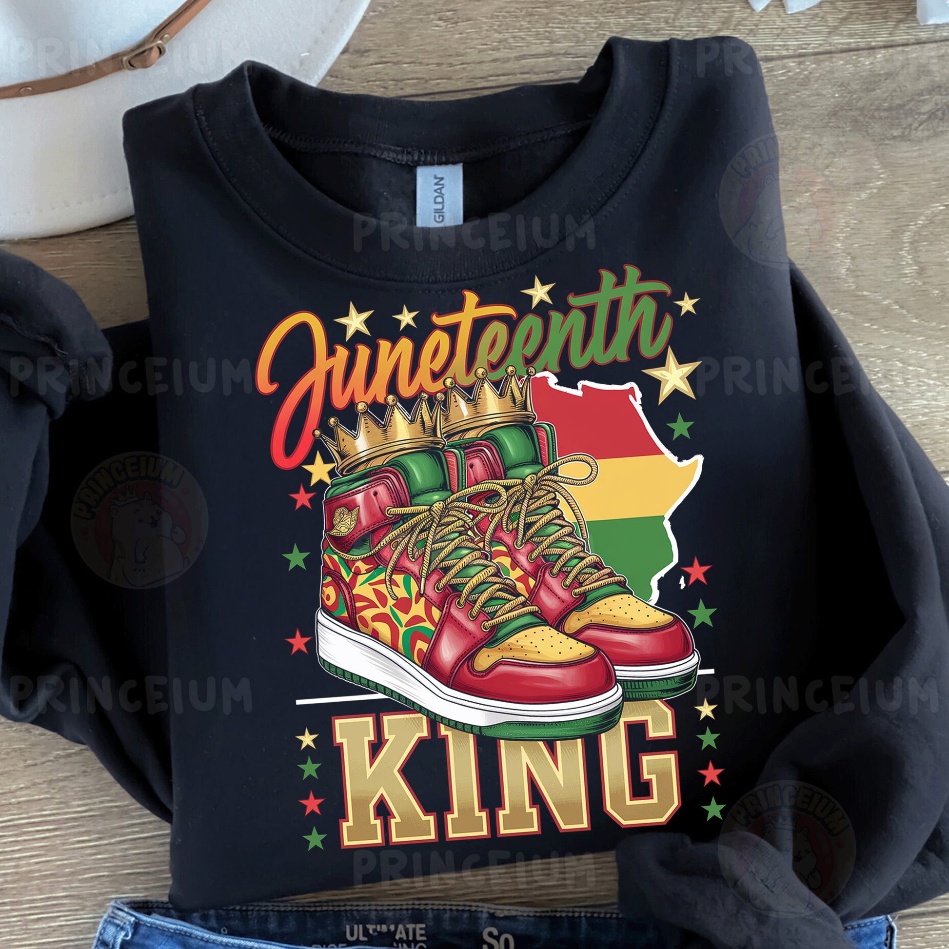 a t - shirt with a pair of sneakers on it