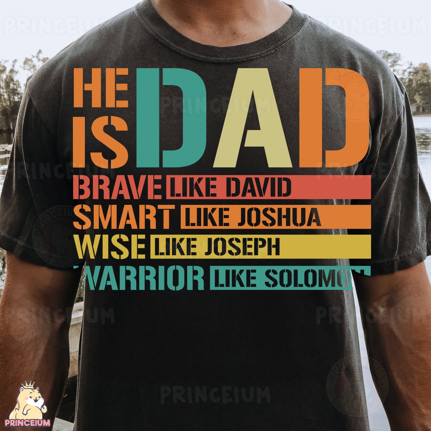a man wearing a t - shirt that says he is dad