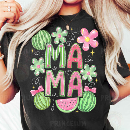 a woman wearing a t - shirt that says i'm a mama