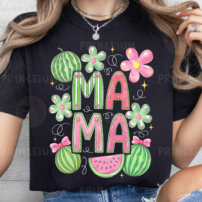 a woman wearing a black t - shirt that says i'm a mama