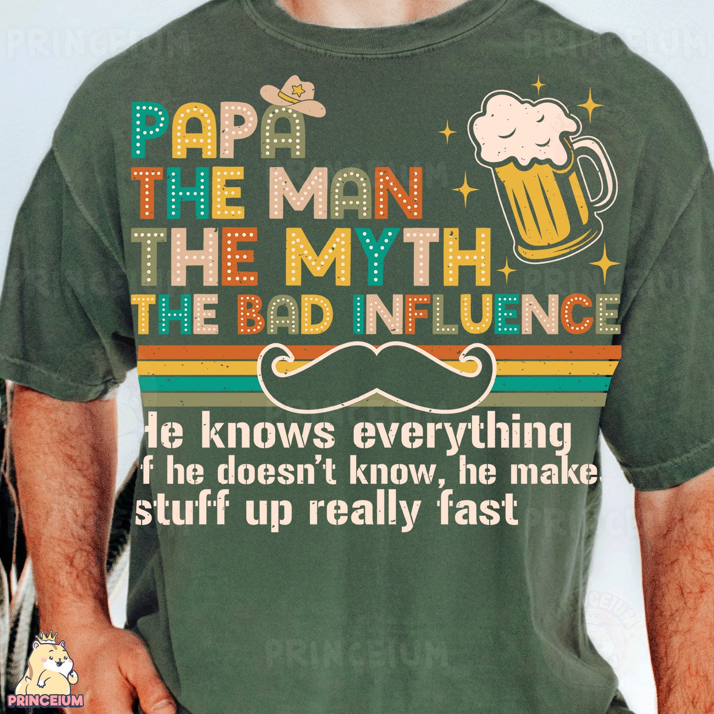 a man wearing a green shirt with a mustache