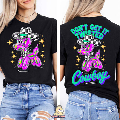 a woman wearing a black shirt with a pink teddy bear on it